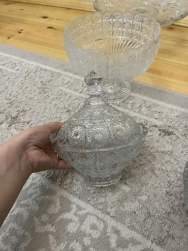 xonca konfeti: Şüşə qab dəsti - Material: qalın sadə şüşə - 6 ədəd 2 tort qabı 2 — 3