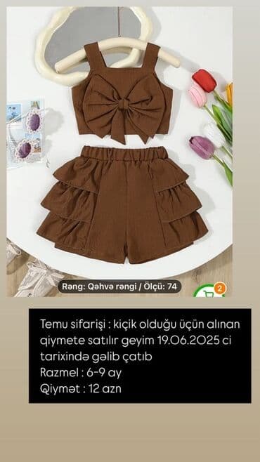 6 yaş: Qəhvəyi rəngdə, 6-9 aylıq uşaqlar üçün nəzərdə tutulmuş dəbli kostyum — 1