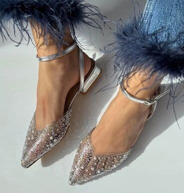 домашние женские тапочки балетки: Bəzəkli qadın baletkaları/sandaletlər - Rəng: metalik gümüş tonlarda — 2