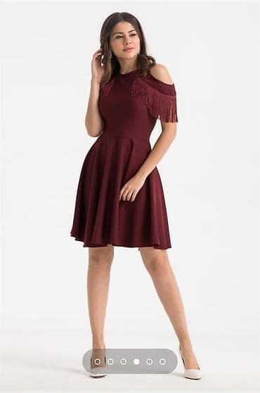 Bordo rəngli, qısa uzunluqlu ziyafət/əlbəttəlik donu. - Model