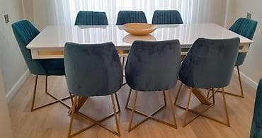 Qonaq otağı üçün, İşlənmiş, Açılan, Dördbucaq masa, 8 stul