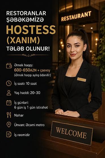 Hostes, qeydiyyatçı tələb olunur, 18-29 yaş, Təcrübəsiz