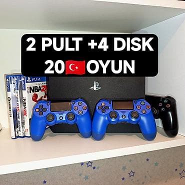 oyun diskləri: Şəkildəki PS4 slim 500gb ideal, plombu üzərində, 2 orijinal pult +türk — 1