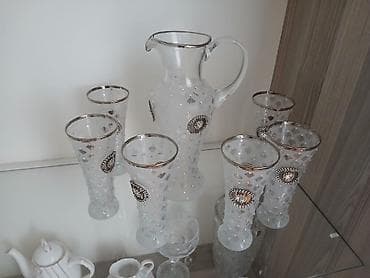 versace servis: Şüşə sürahi və stəkan dəsti - Dəst: 1 ədəd sürahi + 6 ədəd hündür — 1