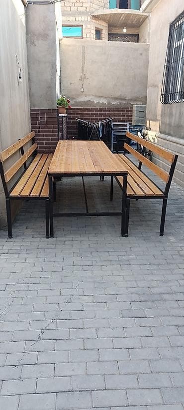 bag stullari: (Endirim olacaq) Açıq hava üçün masa və qarşılıqlı iki skamya dəsti — 2