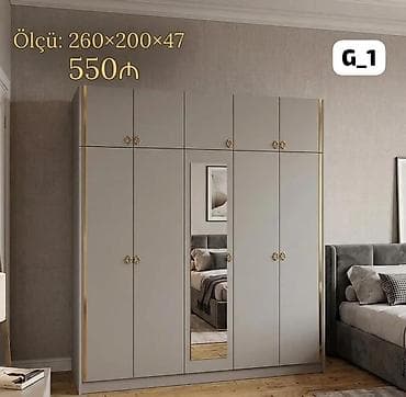 koridor ucun dolap: G_1 model paltar dolabı - Ölçü: 260 × 200 × 47 sm - Rəng: açıq boz - — 1