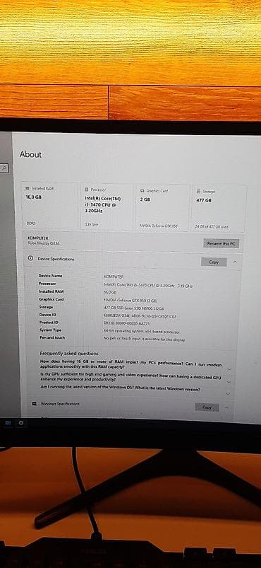 komputer hisseleri: I5 3470 16 ram 512 ssd lexar 100 % gtx 950 2gb 500 vat psu 24 inch 75 — 2