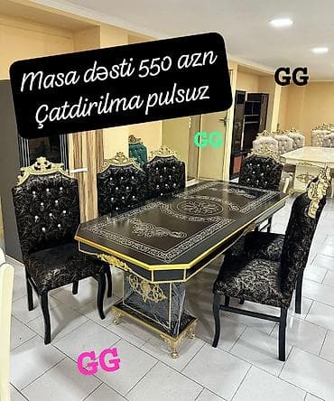 ucuz stol: Qonaq otağı üçün, Yeni, Dördbucaq masa, 6 stul — 1