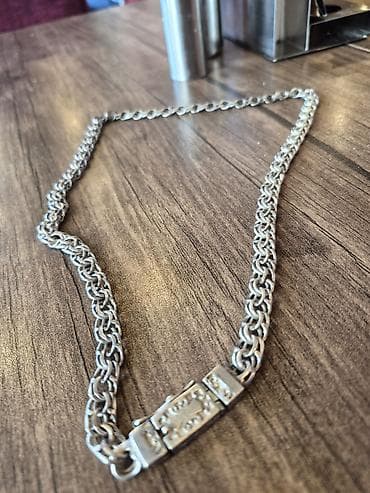 Gümüş rəngli zəncir boyunbağı - Material: metal ərintisi, gümüş