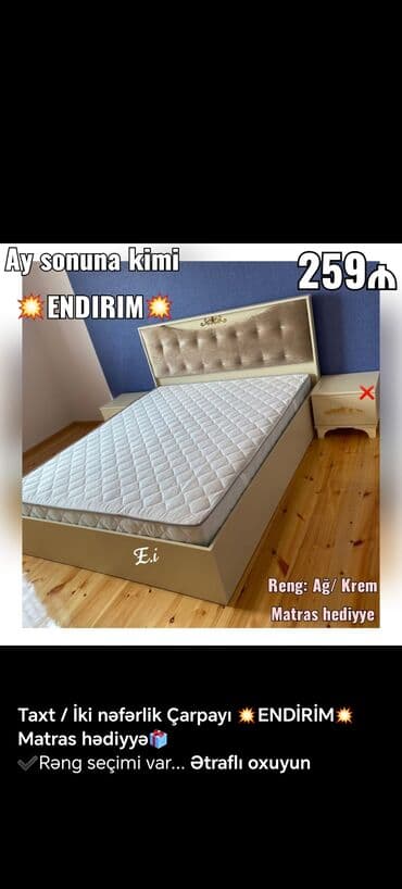yataq dosekleri: 📌Taxt çarpayı 📏Olcu 2x160 💶Qiymet 259azn dən başlayan qiymətlər — 5