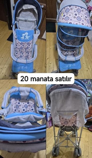 Uşaq arabası – yüngül və rahat model - Rəng: mavi/boz, naxışlı parça