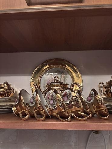 Çay dəsti, rəng - Qızılı, Farfor