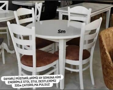 stol stul sumqayit: Mətbəx üçün, Yeni, Açılmayan, Dördbucaq masa, 4 stul — 8
