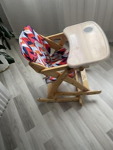 Игрушки: Uşaq yemək stulu – taxta konstruksiyalı, yelləncək funksiyalı - — 4
