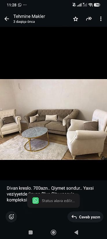 Divan kreslo. 700azn. Qiymet sondur. Yaxsi veziyyetde ünvan Blue — 1