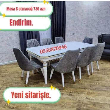 oturacaq dəstləri: Qonaq otağı üçün, Yeni, Açılmayan, Dördbucaq masa, 6 stul — 7