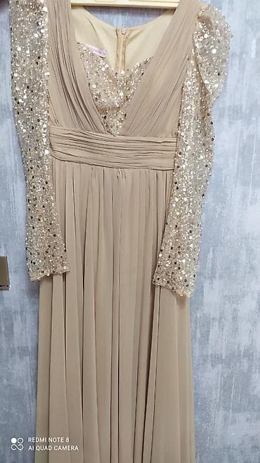 sensor qol saatlari: Şampan-bej rəngli uzun ziyafət donu - Model: uzun, axıcı ətəkli — 2