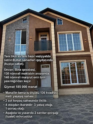 Yeni tikili, tam hazır vəziyyətdə fərdi yaşayış evi. Ünvan: Binə