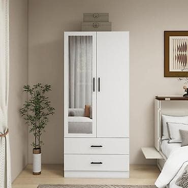 shkaf mebel: 2 qapılı, Güzgülü, Ağ, Digər material, Açılan, Düz dolab — 3