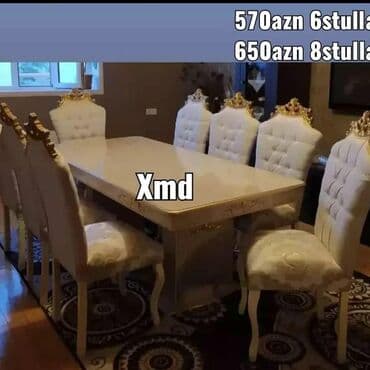 Masa və oturacaq dəstləri: Qonaq otağı üçün, Yeni, Açılmayan, Oval masa, 6 stul — 6