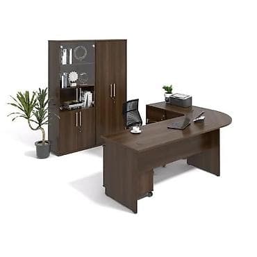 is stolu: Ofis mebel dəsti – tünd qəhvəyi ağac teksturası Tərkibi: - İş masası — 1
