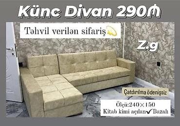 ucuz kunc divan: Künc divan – 290₼ - Ölçü: 240 × 150 sm - Kitab kimi açılan mexanizm - — 1