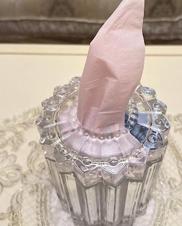 ofis aksesuarlari: Keyfiyyətli və möhkəm şüşə, hündür, qapaqlı dizayn salfet qabı — 2