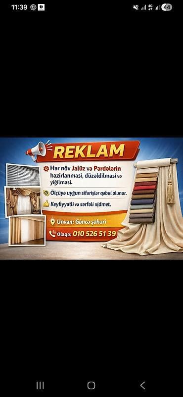 jaluz perdeler bakı: Xidmət: Jalüz və pərdə hazırlanması, düzəldilməsi və yığılması - Hər — 1