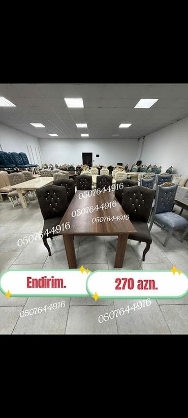 Qonaq otağı üçün, Yeni, Açılmayan, Dördbucaq masa, 6 stul