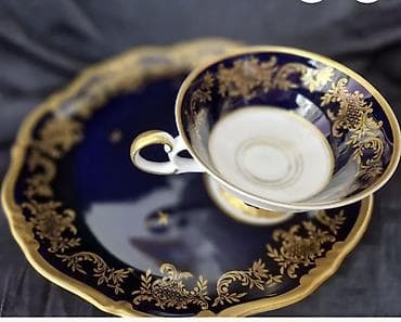 cay: Çay dəsti, rəng - Göy, Farfor, Weimar, 6 nəfərlik, Almaniya — 1