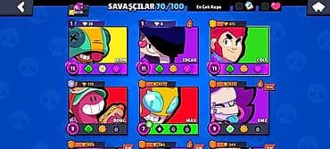 Brawl Stars hesabı – 70/100 döyüşçü, 17 min kupa Ümumi: - Hesabda 70