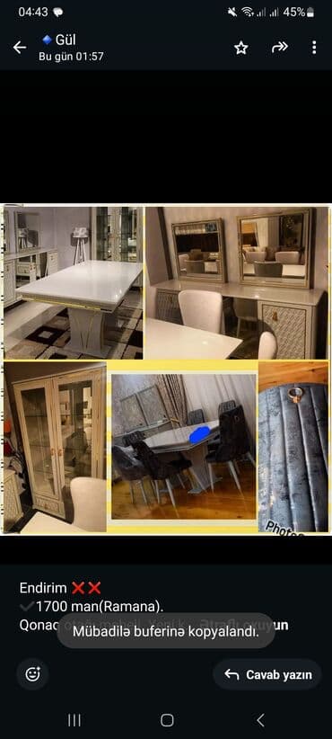 otaq gulleri: Endirim ❌❌ ✔️1700 man(Ramana). Qonaq otağı mebeli. Yeni kimi. Masa — 1