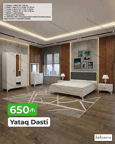 Yataq Dəsti – 650 ₼ Komplekt: - Çarpayı: 1 ədəd, 160 × 200 sm - — 1