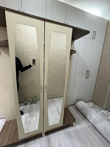 2 qapılı, Güzgülü, Bej, Digər material, Açılan, Düz dolab