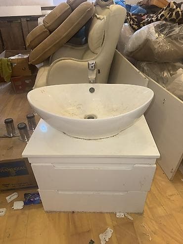 мойка со шкафом на кухню: Hamam üçün lavabolu tumbə - Üstü masaüstü tipli yumurta formalı — 2