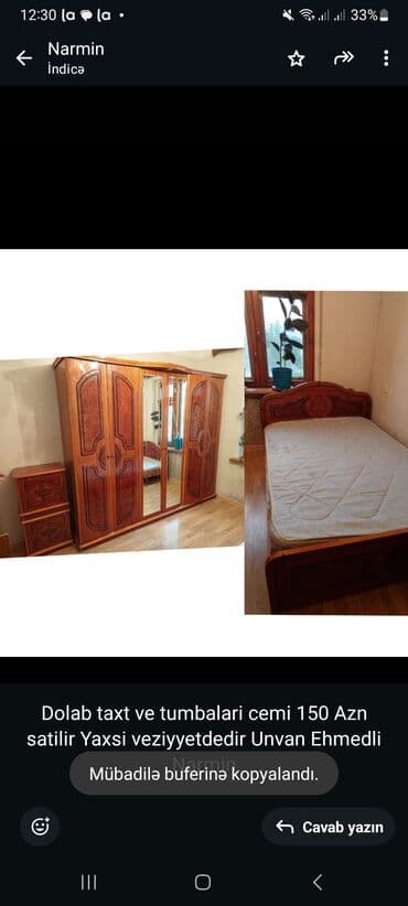 heyva cemi: Təknəfərlik çarpayı, Dolab — 1