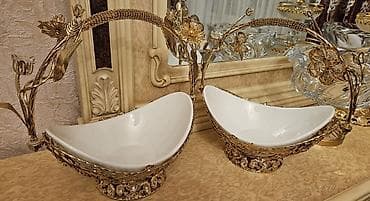 murebbe qablari: İki ədəd dekorativ meyvə/şirniyyat qabı dəsti İşlənib,amma heç bir — 1