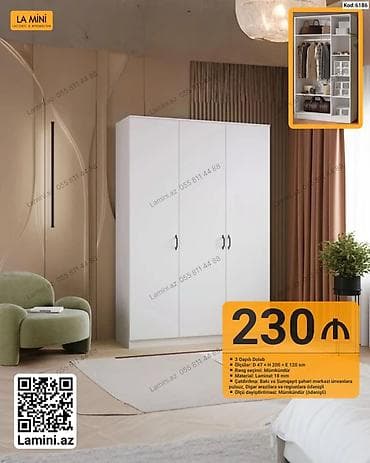 3 qapılı şkaf – La Mini - Kod: 6186 - Ölçülər: Dərinlik 47 sm × — 1