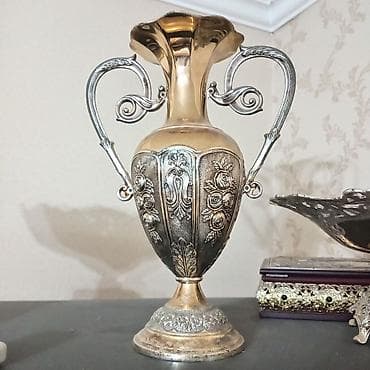 mate: Gümüşü rəngli dekorativ metal dəst - Naxışlı ayaqlı qab: Dərin kasaya — 3