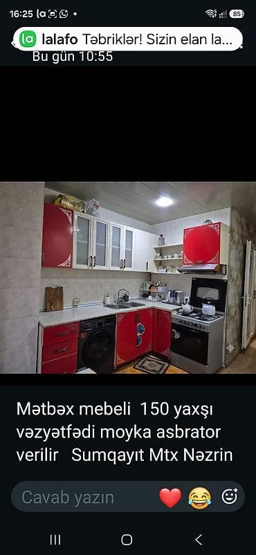 Mətbəx mebeli 150 yaxşı vəzyətfədi moyka asbrator verilir Sumqayıt lalafo.az -da Mətbəx mebeli 150 yaxşı vəzyətfədi moyka asbrator verilir Sumqayıt