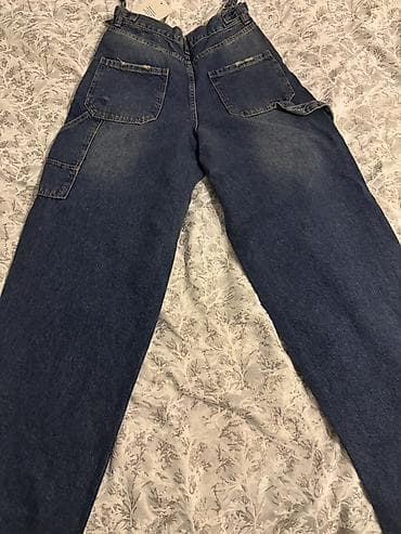 Cinslər: M razmer Uniseks işçi tərzli geniş kəsimli cins şalvar - Rəng: orta — 2