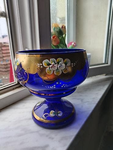 servis qab: Kobalt mavi şüşədən dekorativ qabaq/qəlibli piyalə - Material: qalın — 1