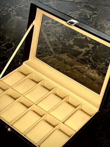 Qol saatları: 12-lik saat qabı - Material: eko dəri - Rəng: qara üst hissə — 1