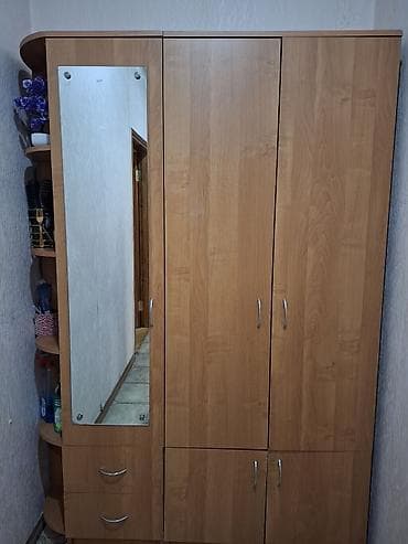 kunc şkaf: 3 qapılı, Güzgülü, Qəhvəyi, Digər material, Açılan, Düz dolab — 1