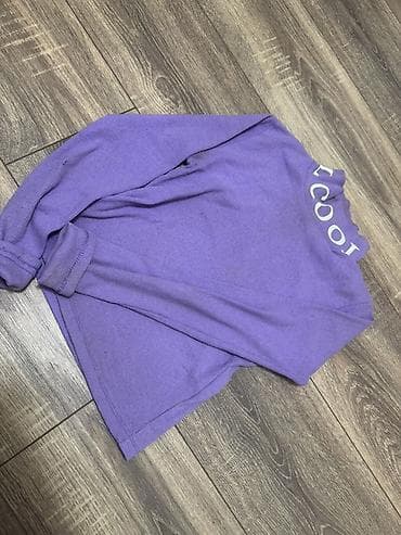 Kişi ayaqqabıları: Bənövşəyi rəngdə qadın köynəyi/svitşot tipli bluz. - Uzunqol, rahat — 4