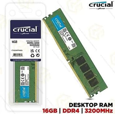 Operativ yaddaş (RAM) Crucial, 16 GB, 3200 Mhz, DDR4, PC üçün, Yeni