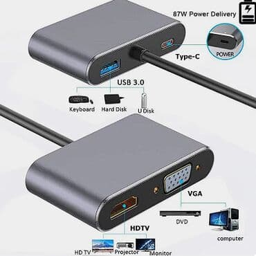 macbook adapter: USB C Hub 4 in 1 Type C 3.0 Adapter to 4K HDMI HDTV VGA USB 3.0 PD — 2