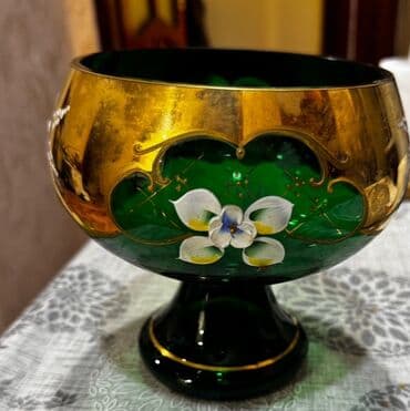 şüşe qab: Şüşə dekor qablar dəsti - 1 ədəd şampan-çəhrayı tonlarda, relyef — 5