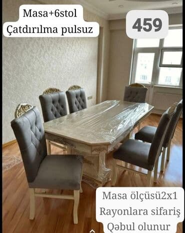 Qonaq otağı üçün, Yeni, Açılmayan, Dördbucaq masa, 6 stul — 1