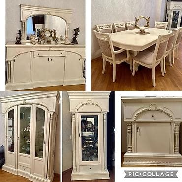 embawood kitab refi: Klassik üslubda krem rəngli qonaq otağı dəsti - Yemək masası — 1